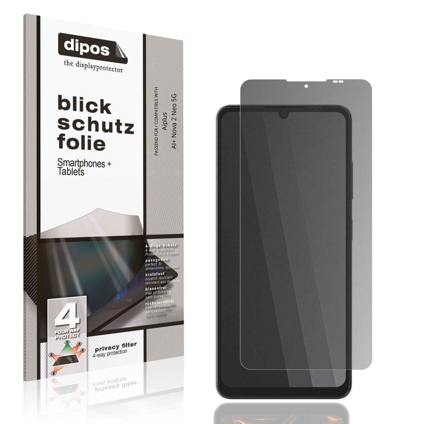 Blickschutzfolie von dipos passend für Aiplus AI+ Nova 2 Neo 5G, präziser Zuschnitt und blasenfrei montiert
