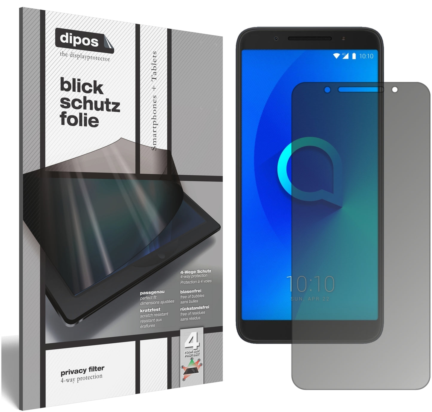 Blickschutzfolie von dipos passend für Alcatel 3, präziser Zuschnitt und blasenfrei montiert