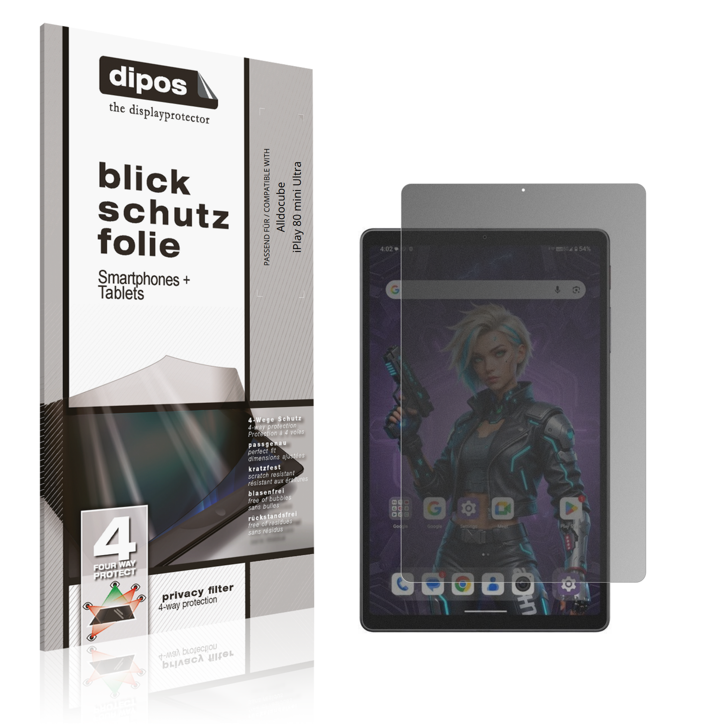 Blickschutzfolie von dipos passend für Alldocube iPlay 80 mini Ultra, präziser Zuschnitt und blasenfrei montiert