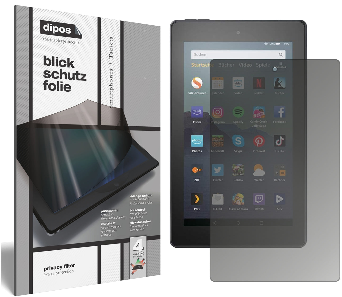 Blickschutzfolie von dipos passend für Amazon Fire 7 Tablet 9. Generation (2019), präziser Zuschnitt und blasenfrei montiert