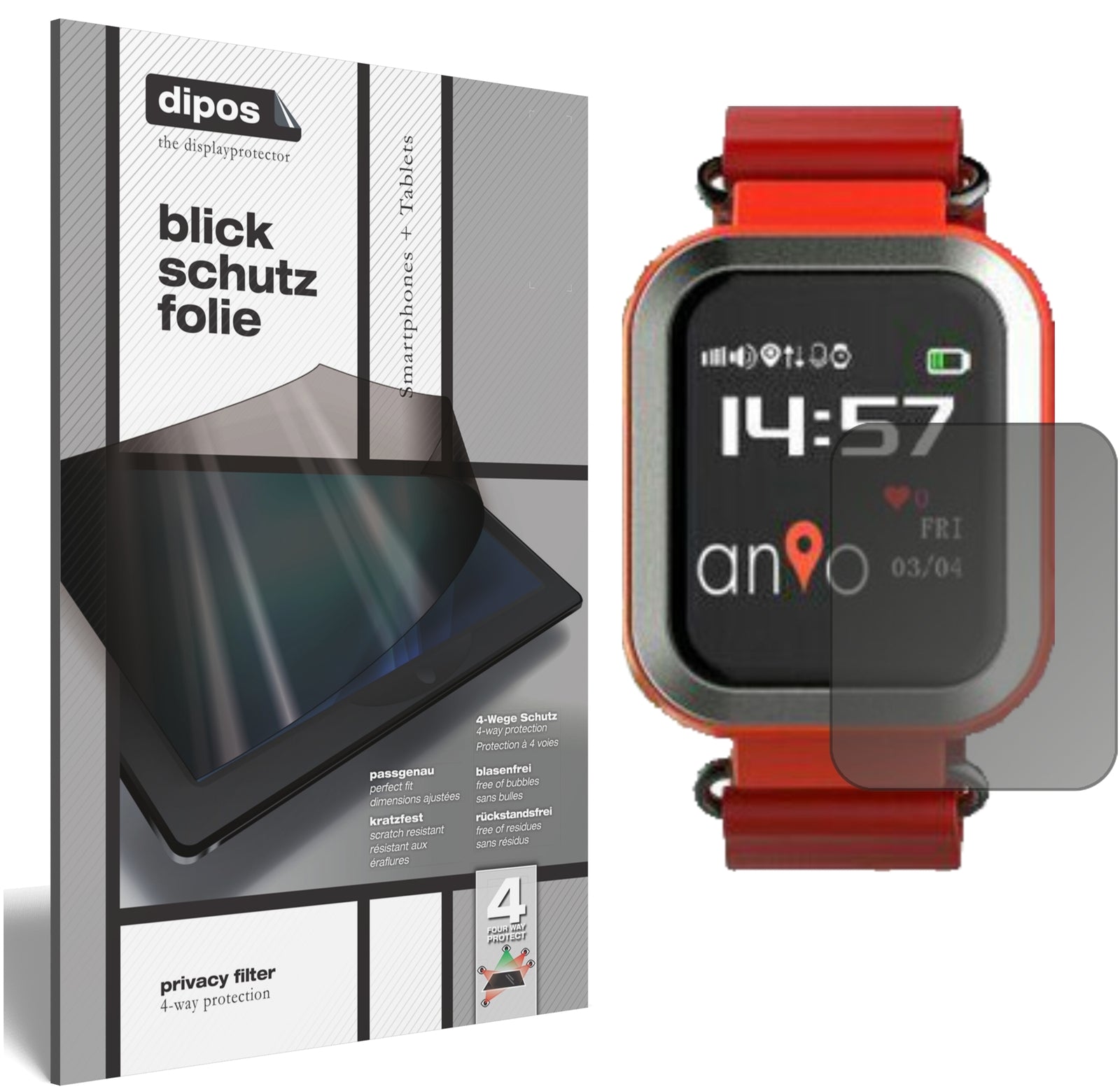Blickschutzfolie von dipos passend für Anio 3 Touch, präziser Zuschnitt und blasenfrei montiert