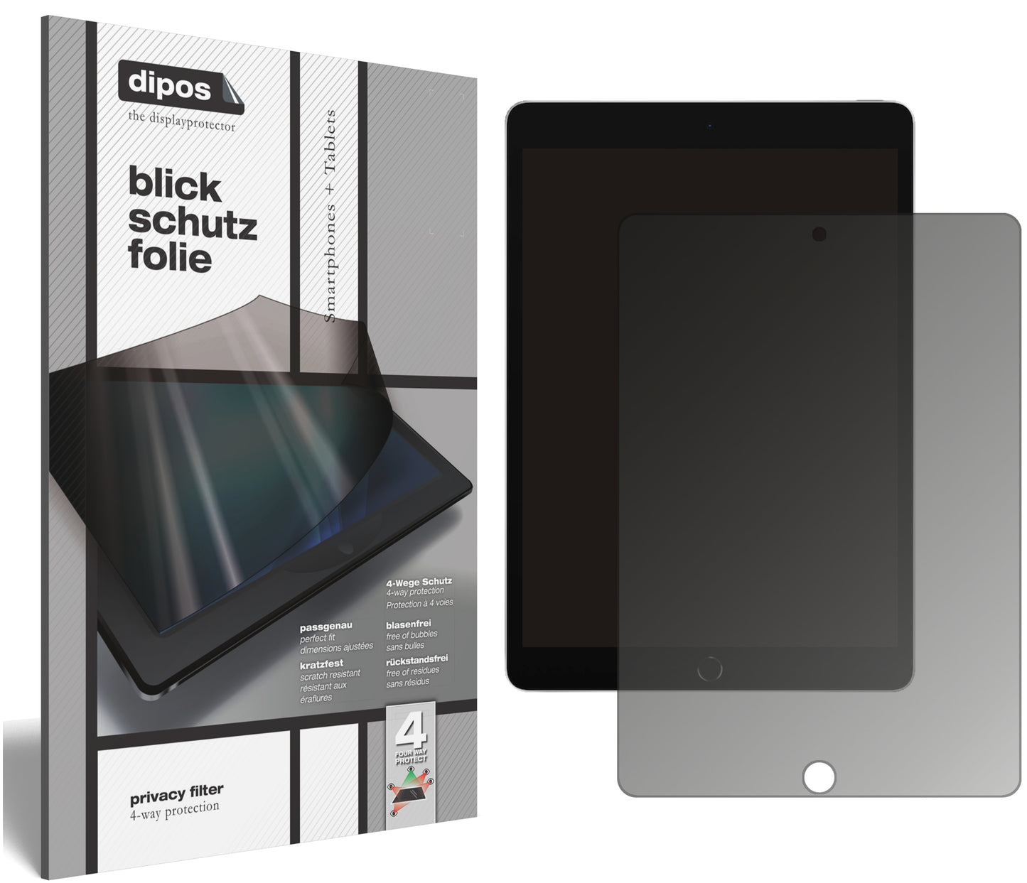 Blickschutzfolie von dipos passend für Apple iPad 10.2 Zoll (2021), präziser Zuschnitt und blasenfrei montiert