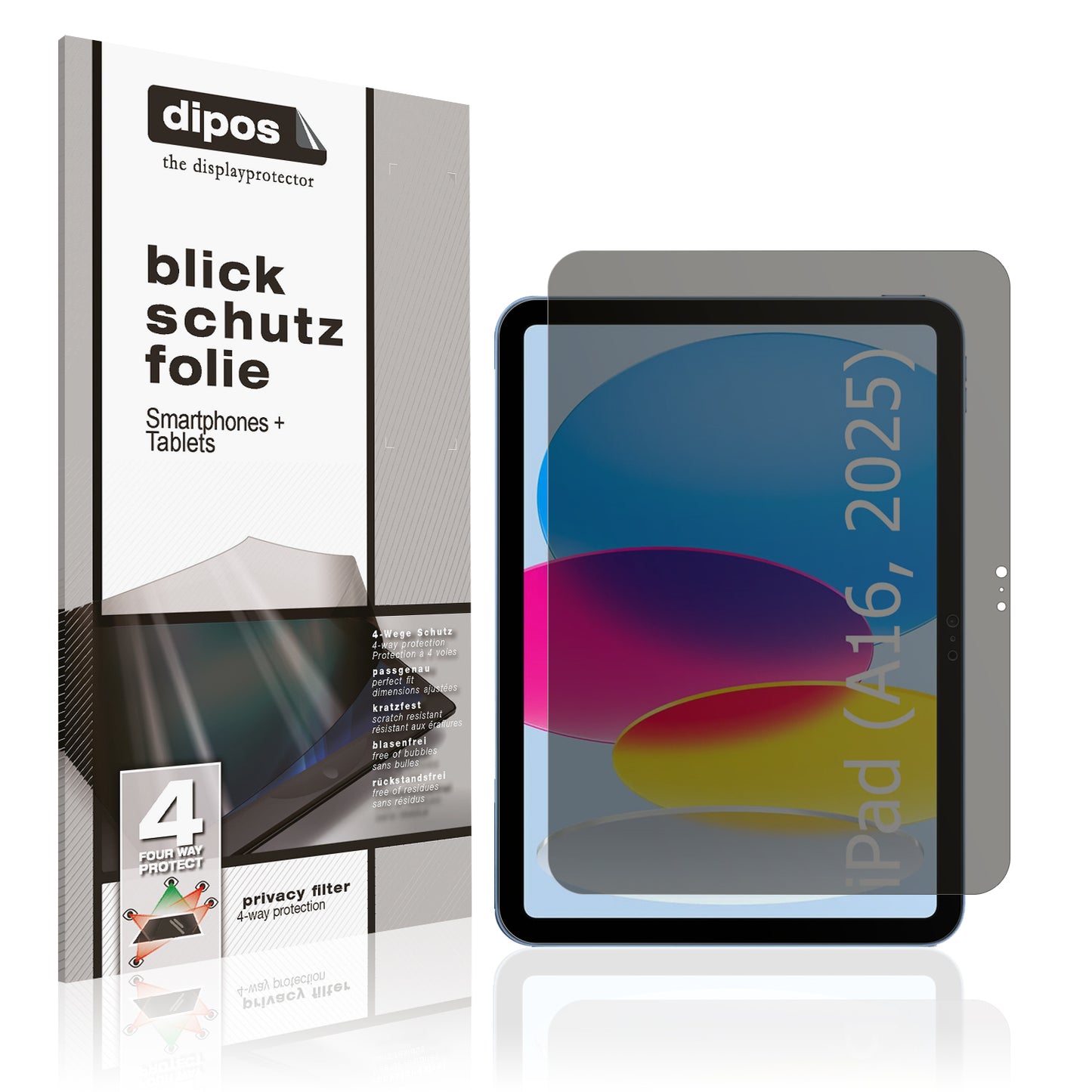 Blickschutzfolie von dipos passend für Apple iPad 11 Zoll A16 11. Gen 2025, präziser Zuschnitt und blasenfrei montiert