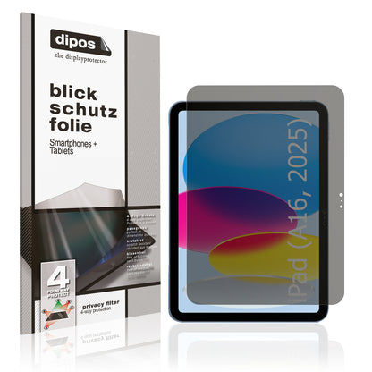 Blickschutzfolie von dipos passend für Apple iPad 11 Zoll A16 11. Gen 2025, präziser Zuschnitt und blasenfrei montiert