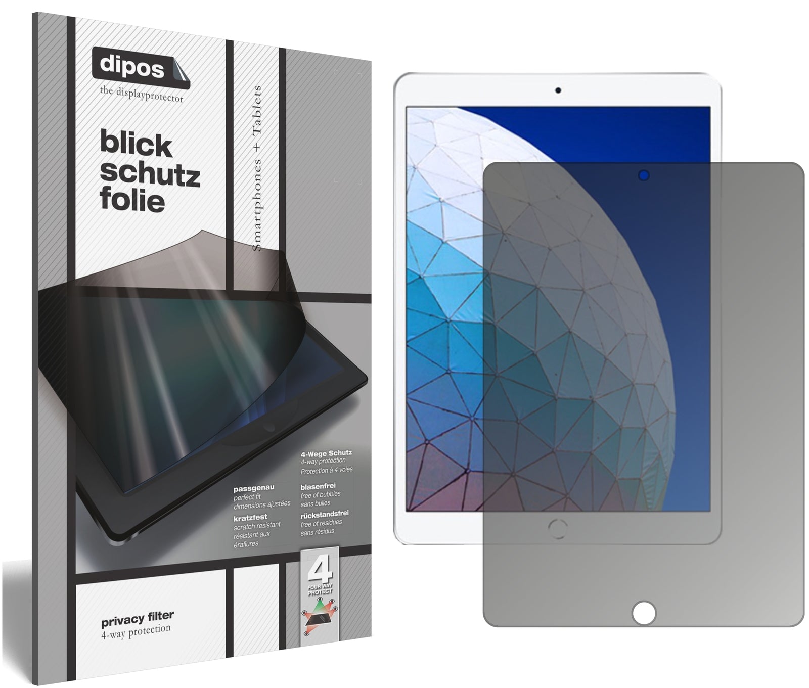 Blickschutzfolie von dipos passend für Apple iPad Air (2019) 10.5 Zoll, präziser Zuschnitt und blasenfrei montiert
