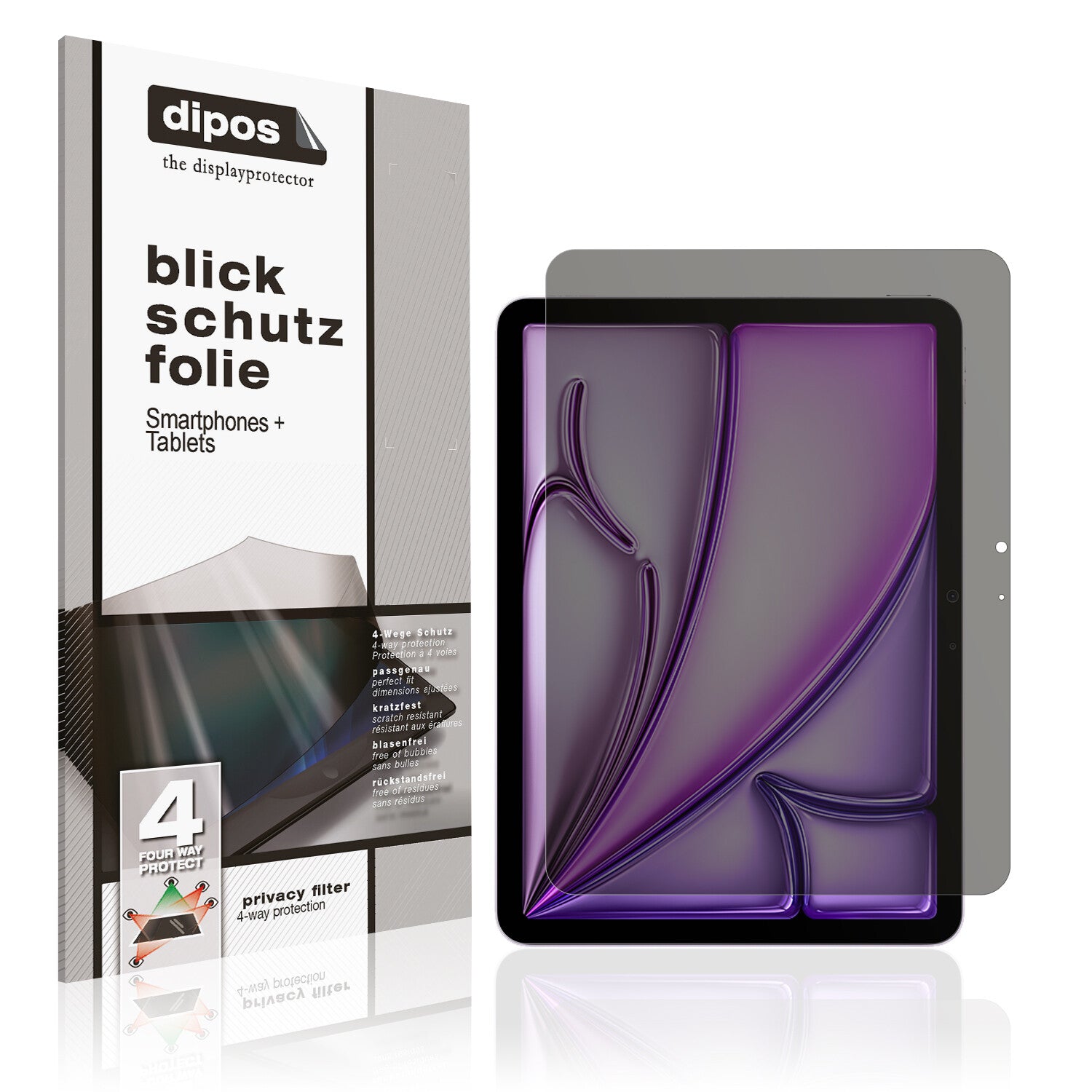 Blickschutzfolie von dipos passend für Apple iPad Air M2 11 Zoll, präziser Zuschnitt und blasenfrei montiert