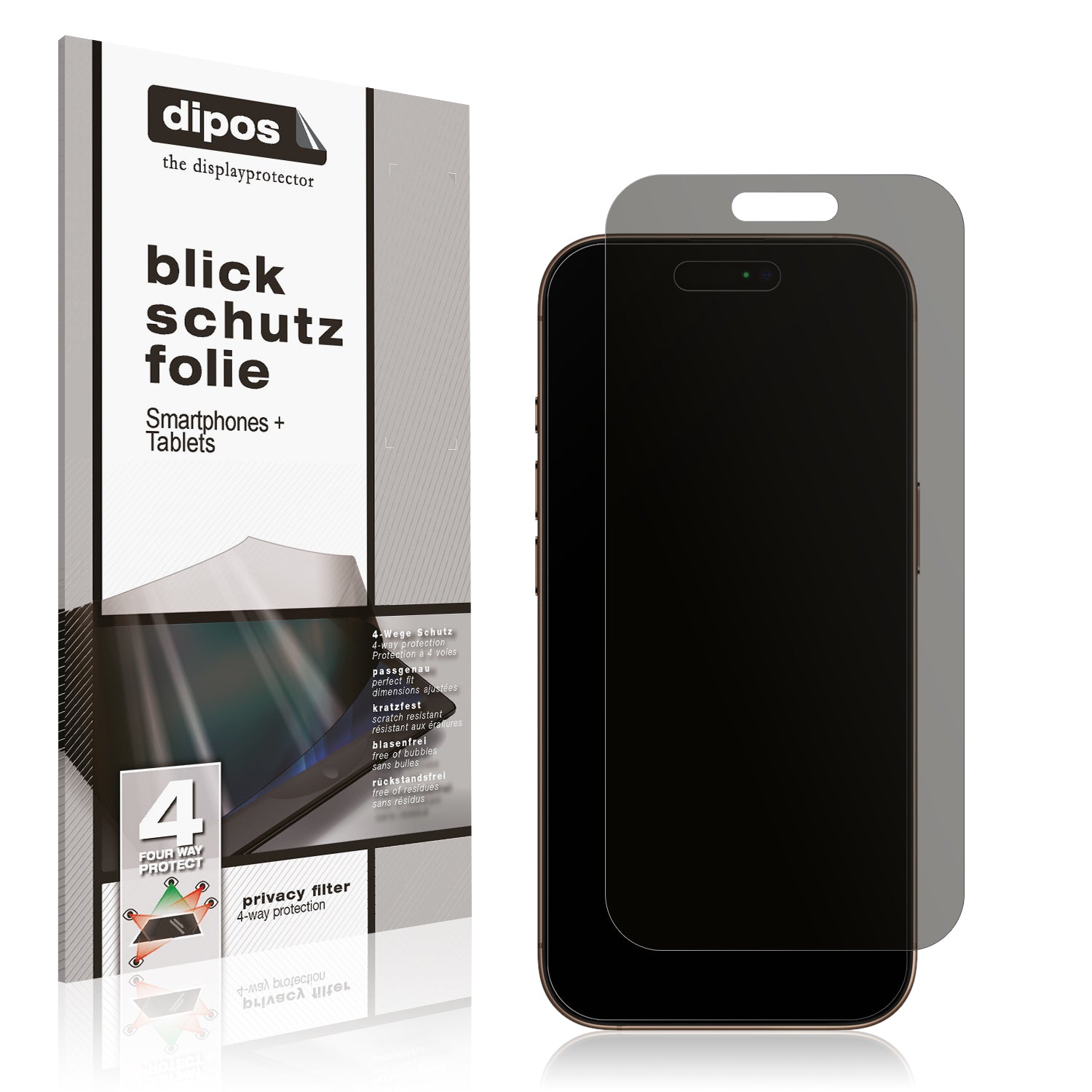 Blickschutzfolie von dipos passend für Apple iPhone 16 Pro Max, präziser Zuschnitt und blasenfrei montiert