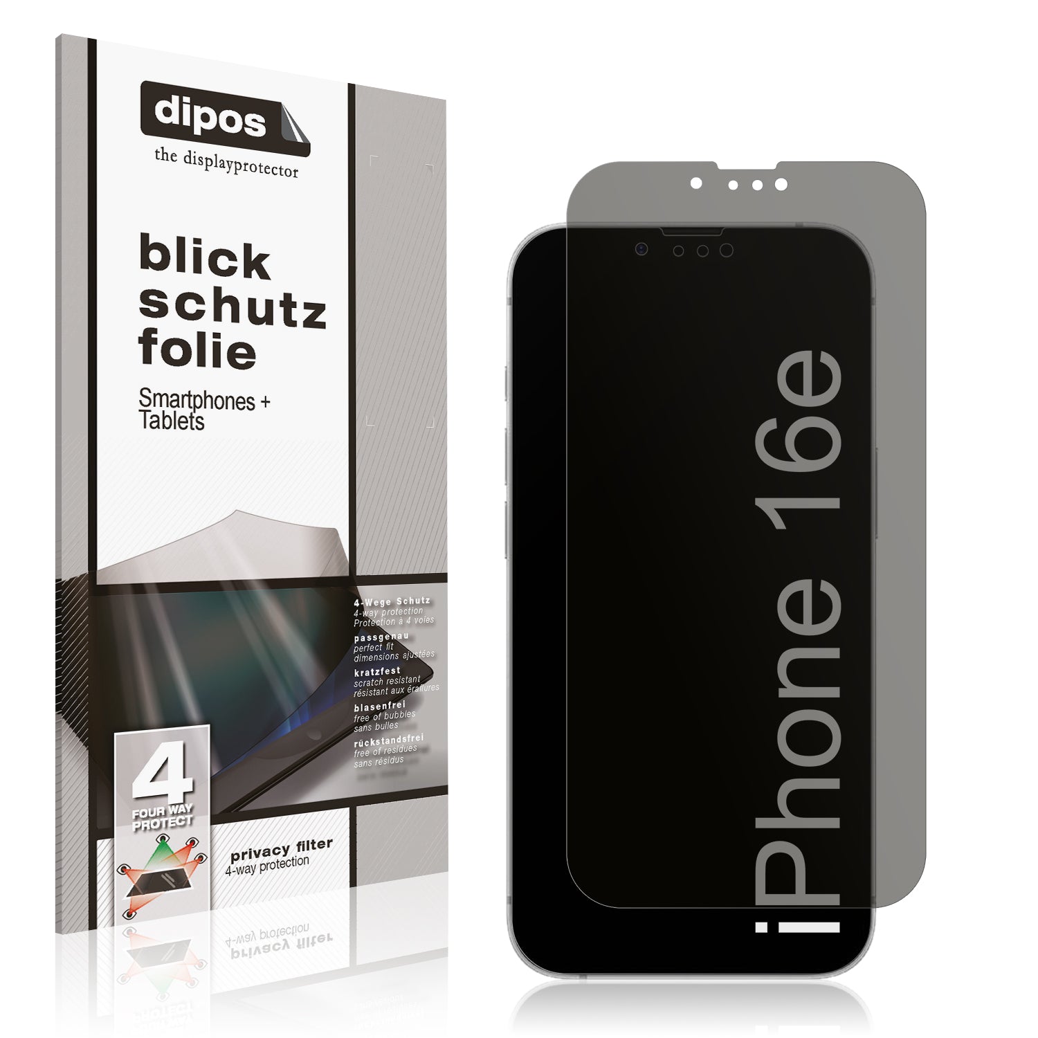 Blickschutzfolie von dipos passend für Apple iPhone 16e, präziser Zuschnitt und blasenfrei montiert