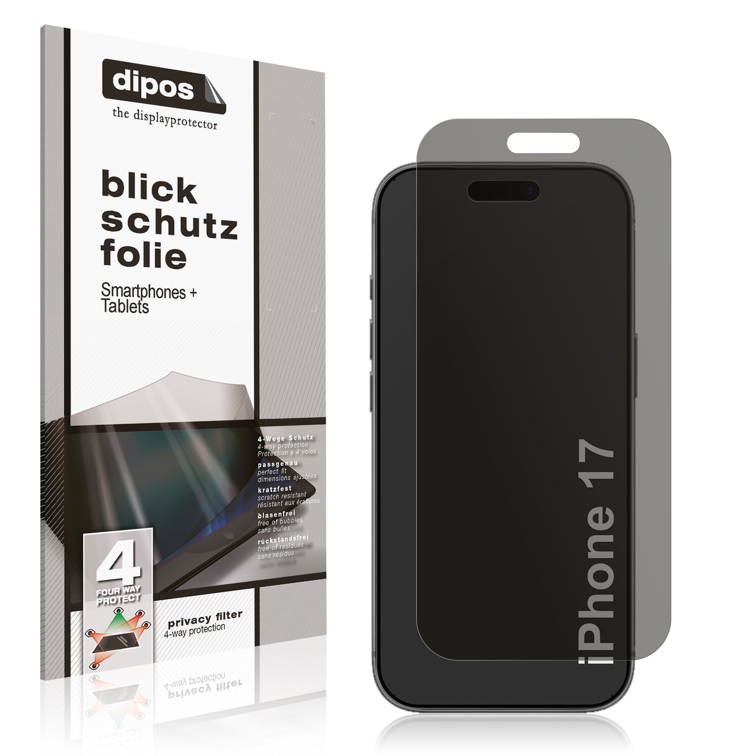 Blickschutzfolie von dipos passend für Apple iPhone 17, präziser Zuschnitt und blasenfrei montiert
