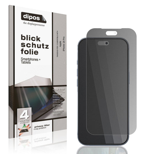 Blickschutzfolie von dipos passend für Apple iPhone 18 Pro, präziser Zuschnitt und blasenfrei montiert