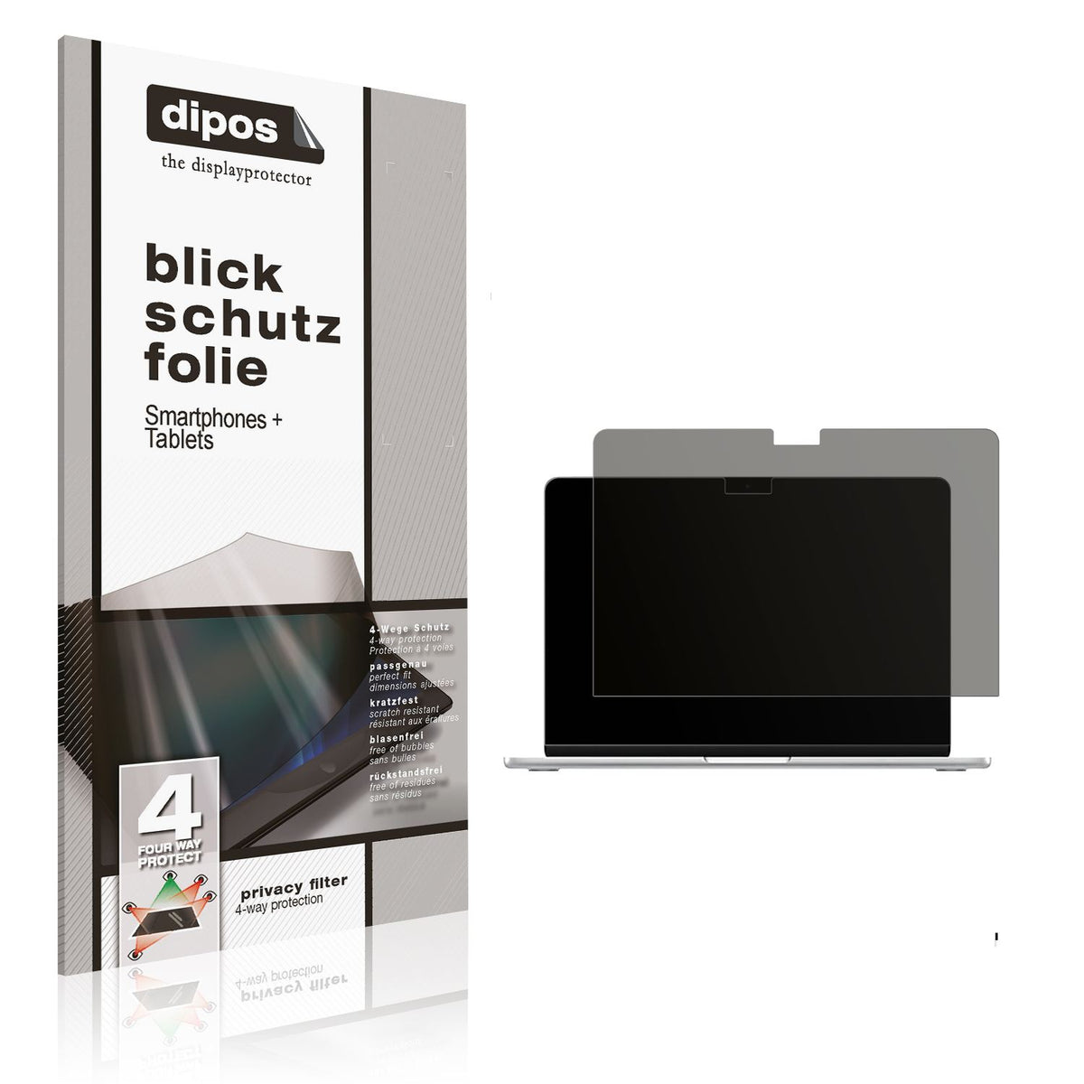 Blickschutzfolie von dipos passend für Apple MacBook Air 13 Zoll M4 2025, präziser Zuschnitt und blasenfrei montiert