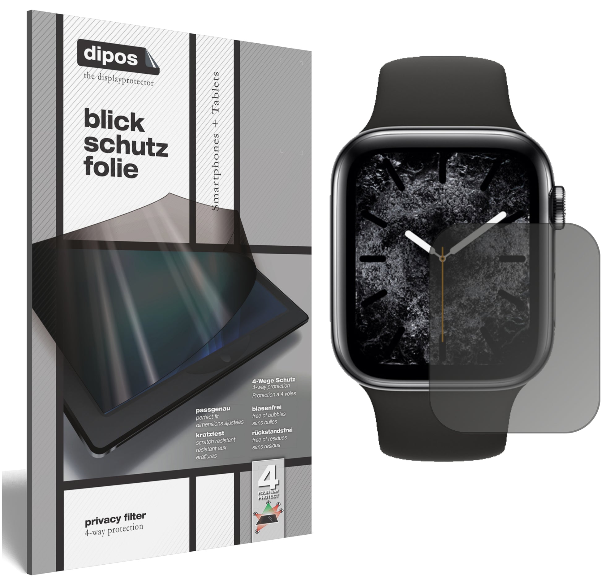 Blickschutzfolie von dipos passend für Apple Watch Series 5 (40mm), präziser Zuschnitt und blasenfrei montiert