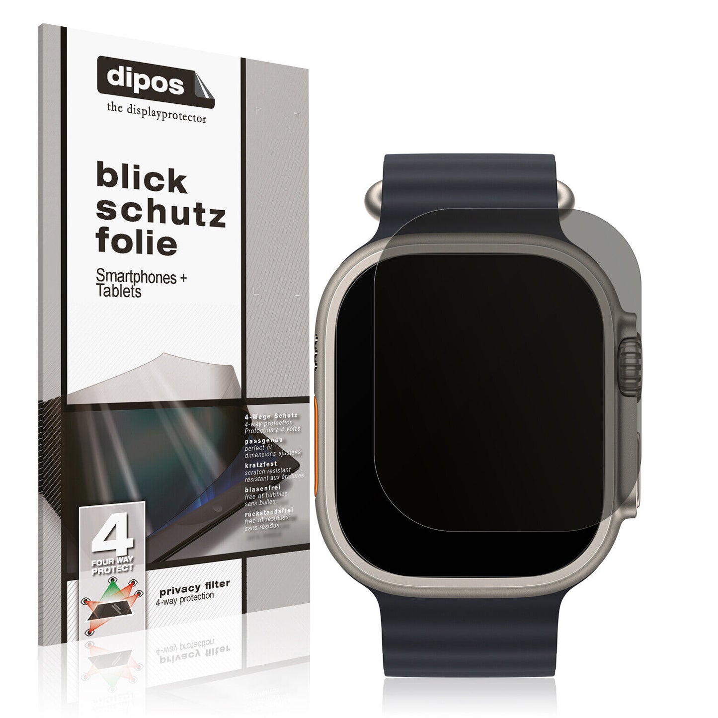 Blickschutzfolie von dipos passend für Apple Watch Ultra, präziser Zuschnitt und blasenfrei montiert