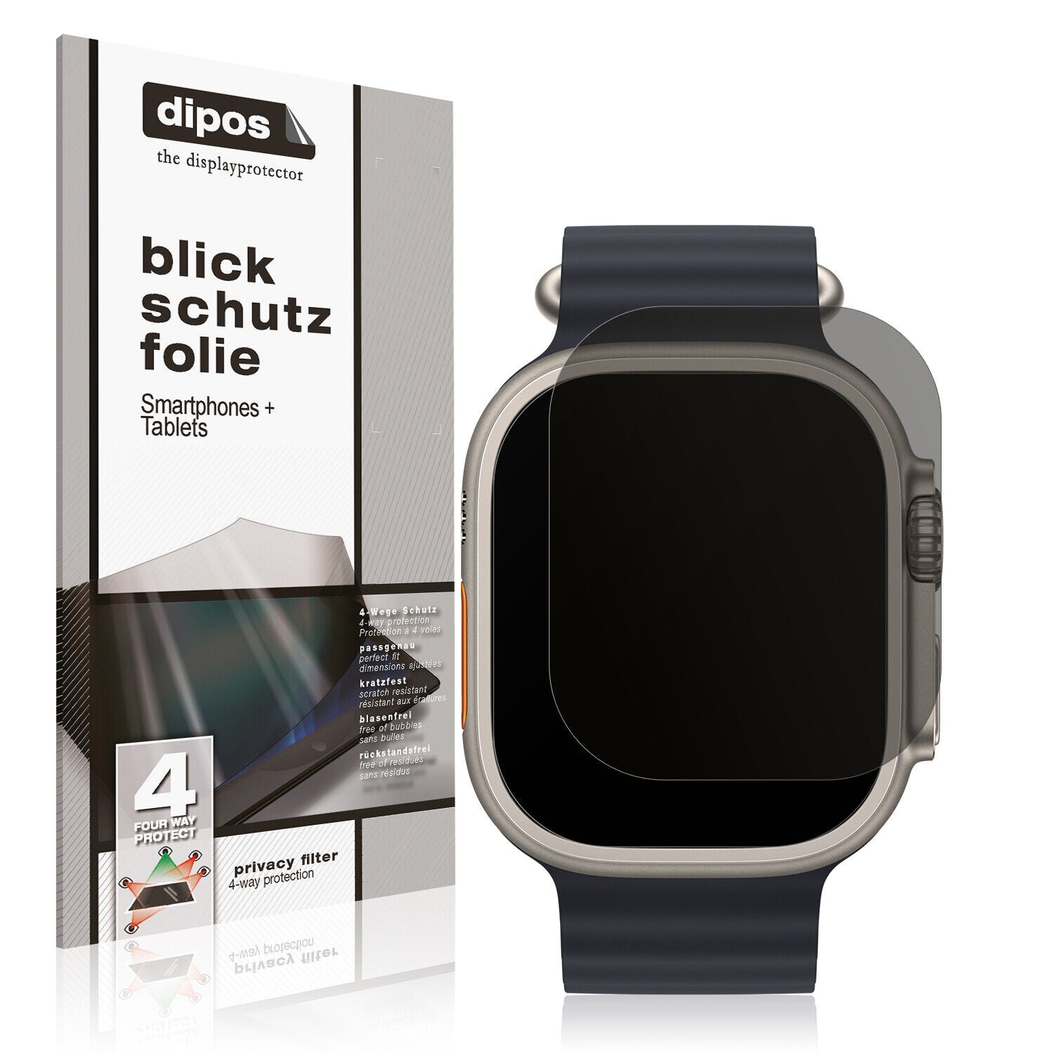 Blickschutzfolie von dipos passend für Apple Watch Ultra, präziser Zuschnitt und blasenfrei montiert