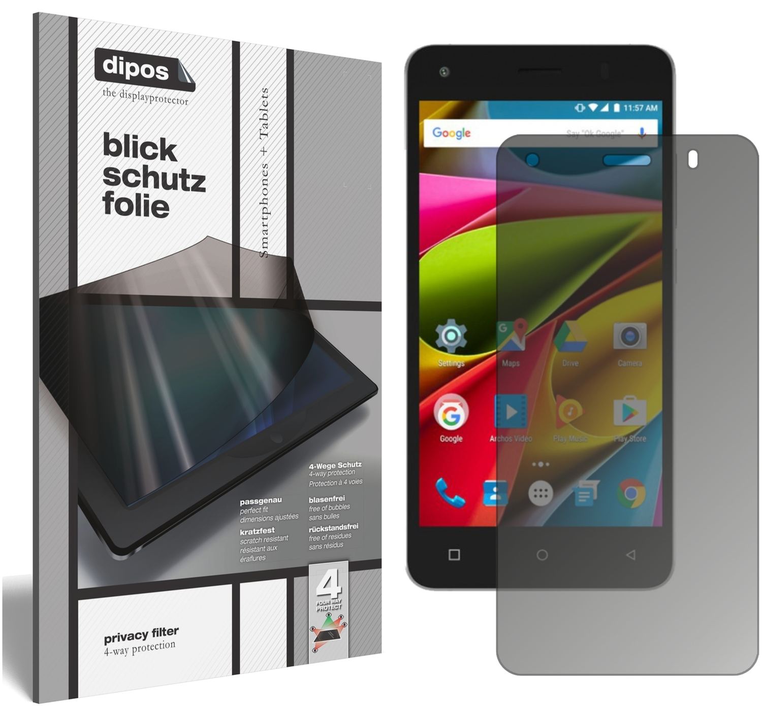 Blickschutzfolie von dipos passend für Archos 50b Cobalt Lite, präziser Zuschnitt und blasenfrei montiert