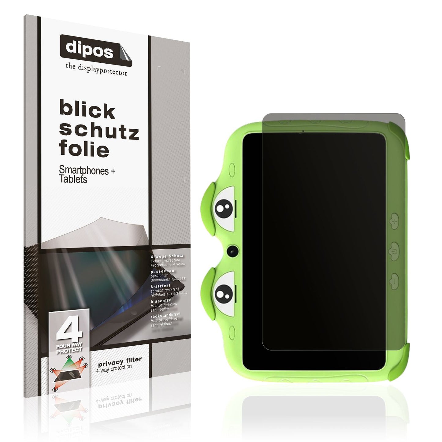 Blickschutzfolie von dipos passend für Ascrecem Y8 Kids Tablet 2. Gen, präziser Zuschnitt und blasenfrei montiert