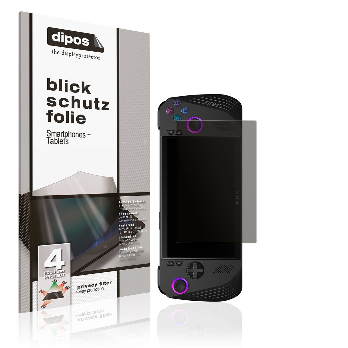 Blickschutzfolie von dipos passend für Asus Rog Ally X, präziser Zuschnitt und blasenfrei montiert