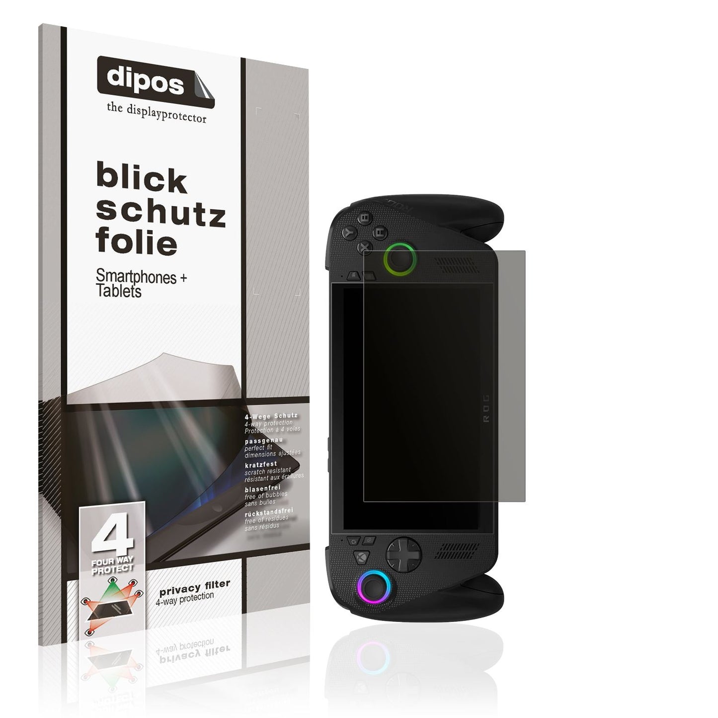 Blickschutzfolie von dipos passend für ASUS Rog Xbox Ally X, präziser Zuschnitt und blasenfrei montiert
