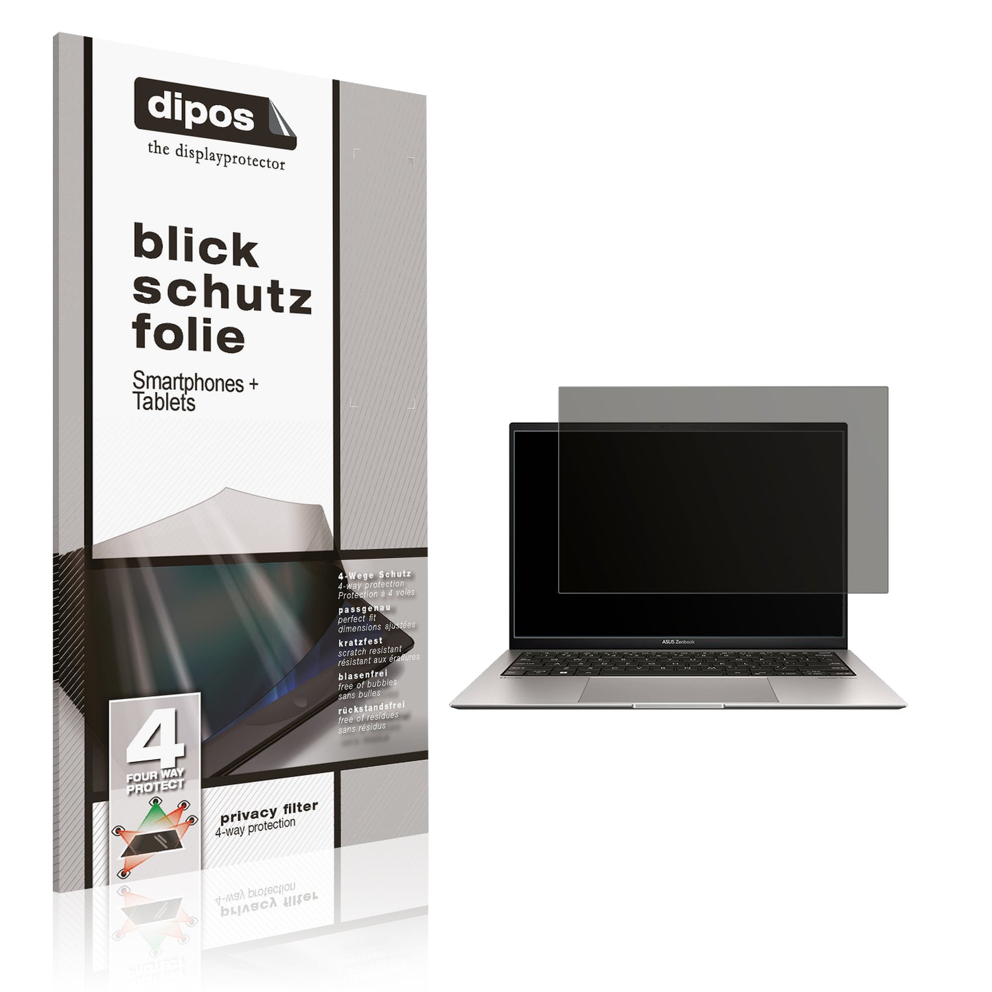 Blickschutzfolie von dipos passend für Asus ZenBook S 13 OLED UM5302L, präziser Zuschnitt und blasenfrei montiert