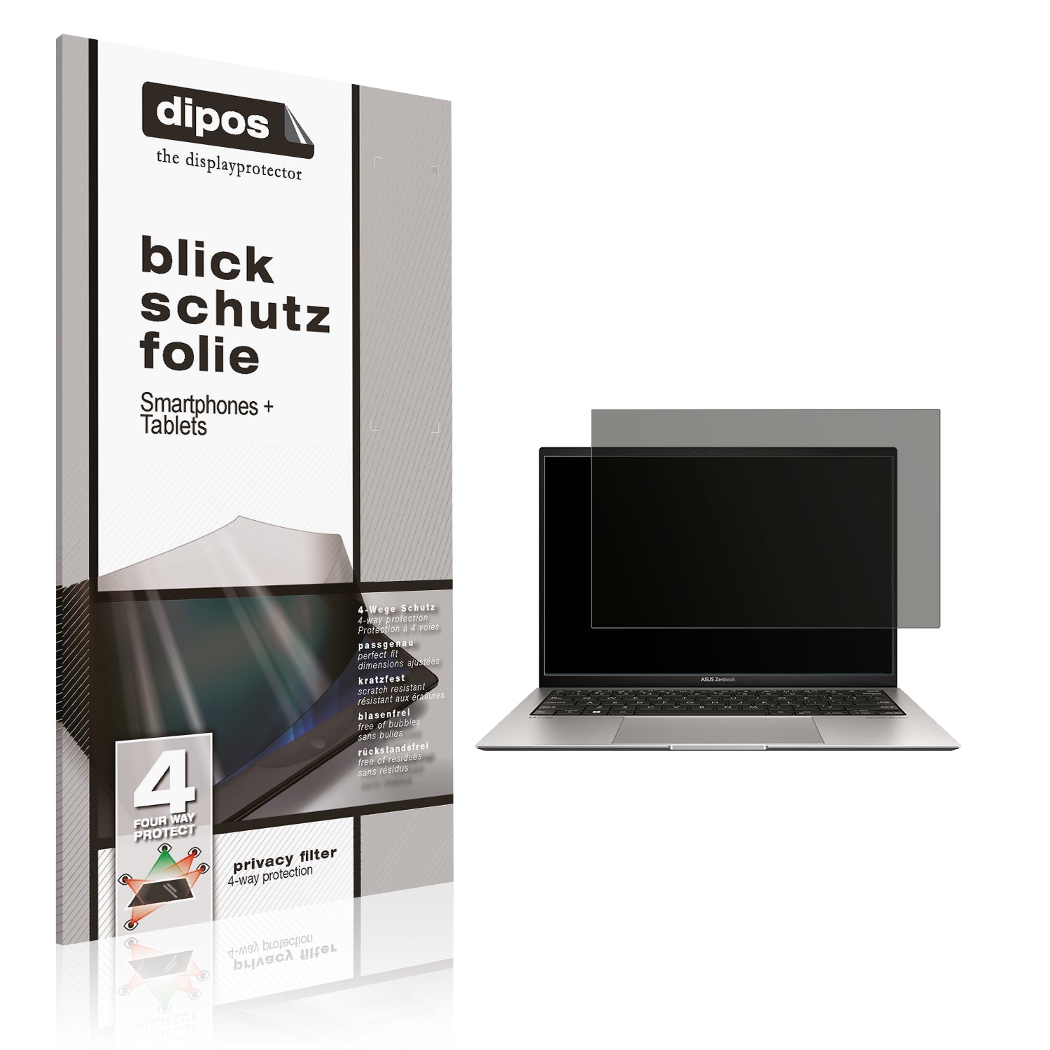 Blickschutzfolie von dipos passend für Asus ZenBook S 13 OLED UM5302L, präziser Zuschnitt und blasenfrei montiert
