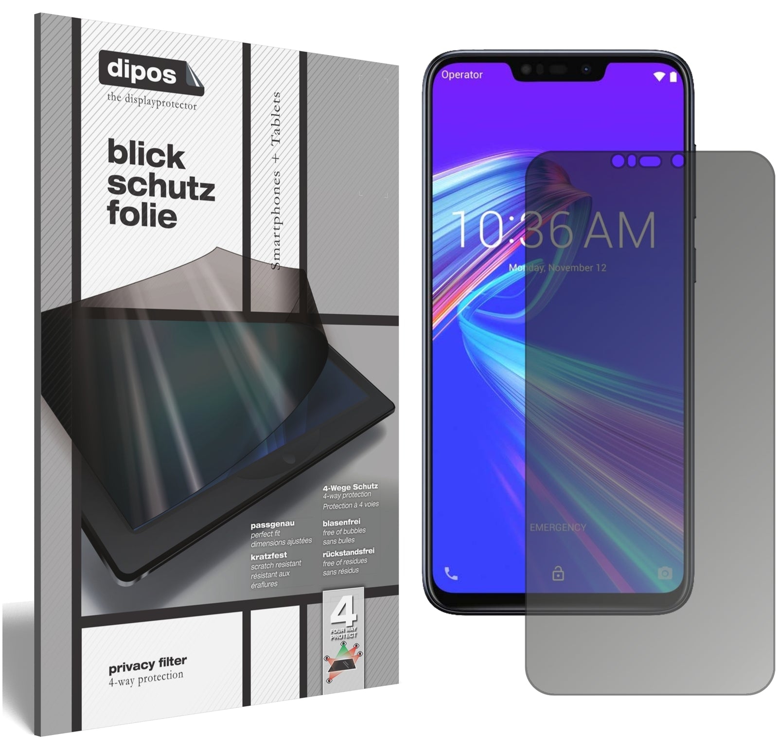 Blickschutzfolie von dipos passend für Asus ZenFone Max (M2), präziser Zuschnitt und blasenfrei montiert