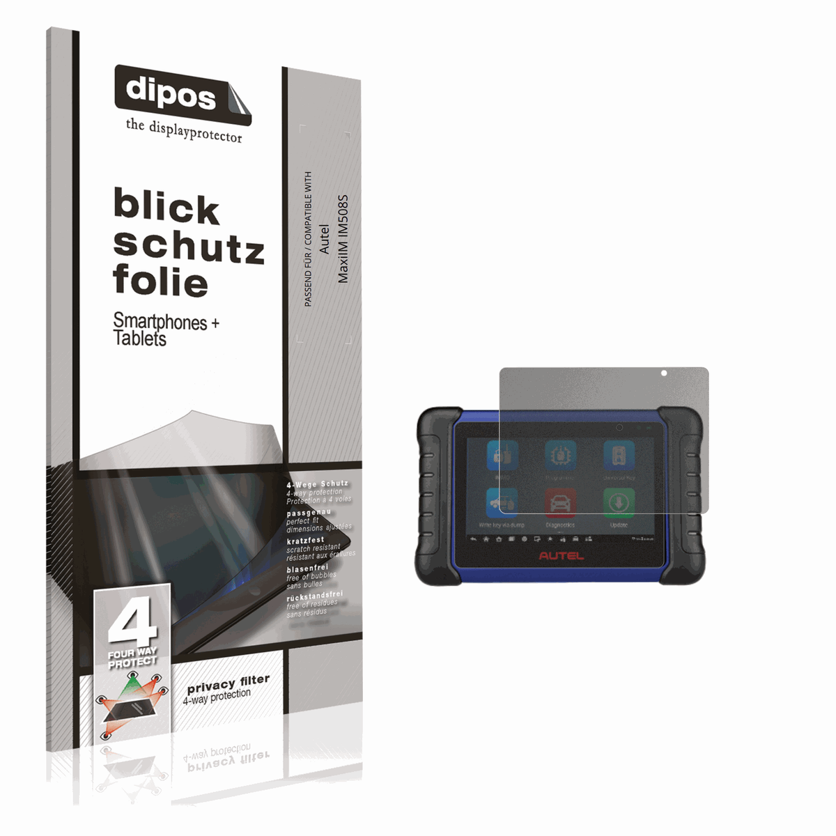 Blickschutzfolie von dipos passend für Autel MaxiIM IM508S, präziser Zuschnitt und blasenfrei montiert
