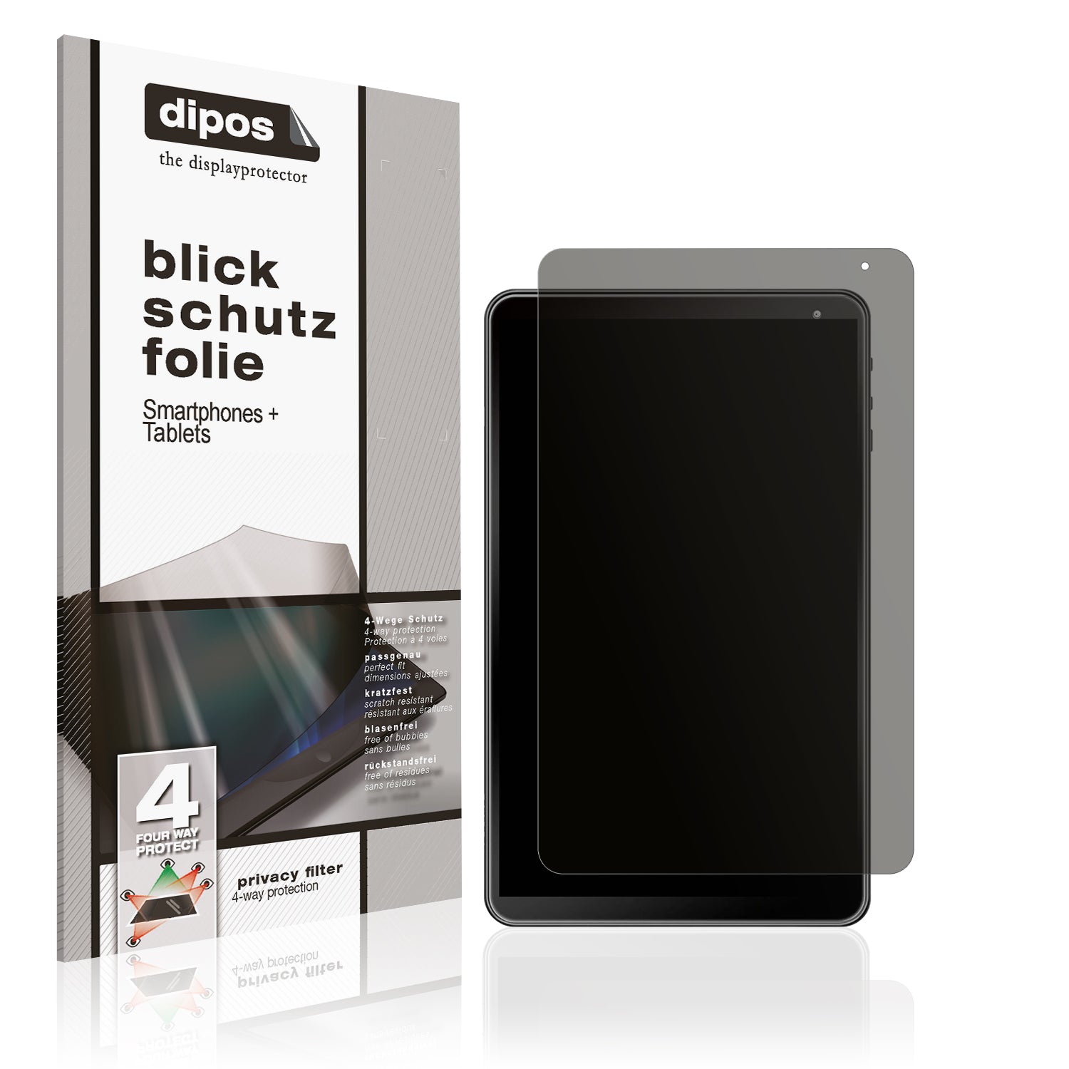 Blickschutzfolie von dipos passend für AWOW 1019 Tablet, präziser Zuschnitt und blasenfrei montiert
