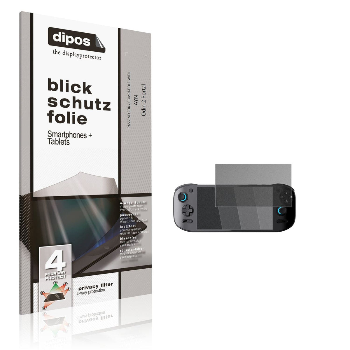 Blickschutzfolie von dipos passend für AYN Odin 2 Portal, präziser Zuschnitt und blasenfrei montiert