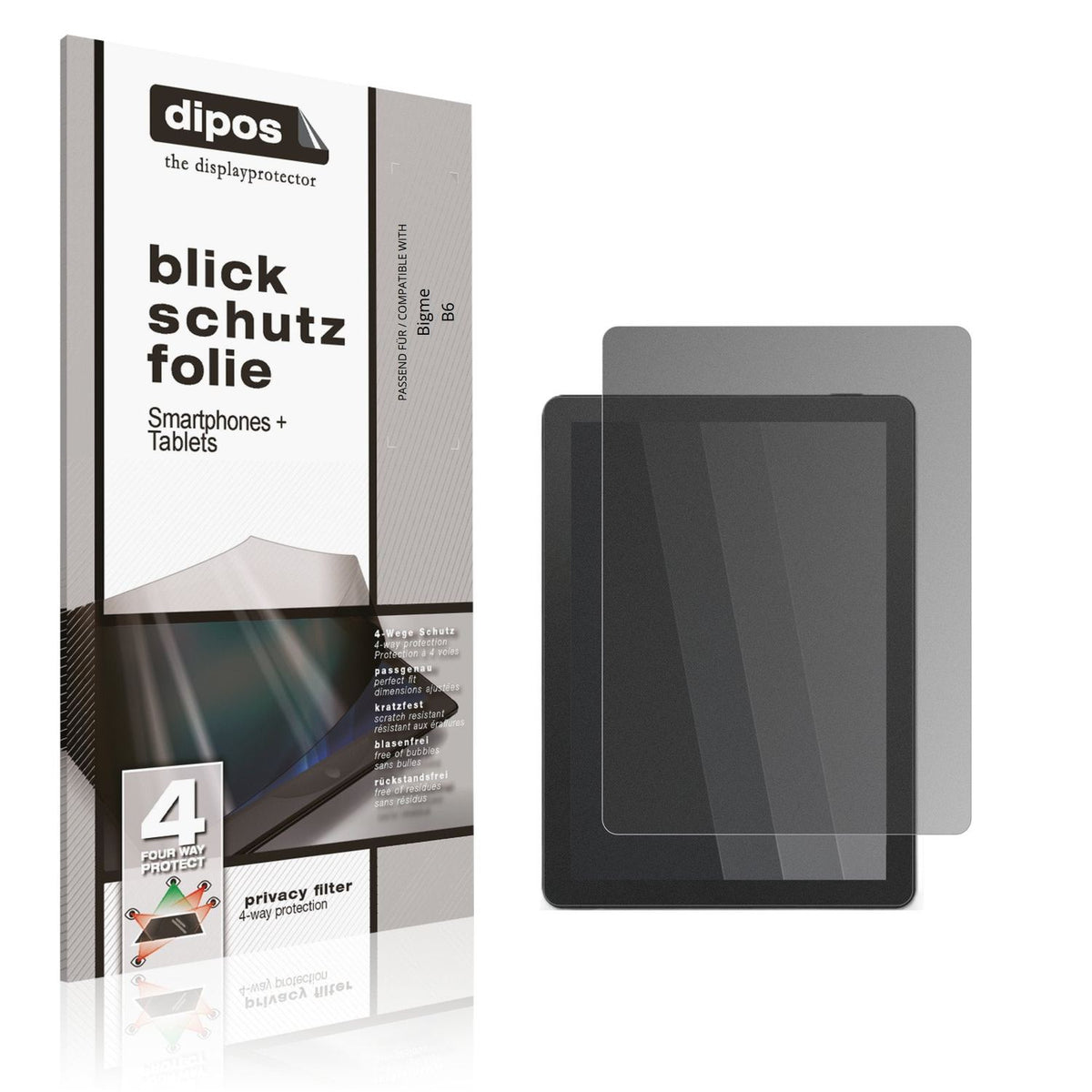Blickschutzfolie von dipos passend für Bigme B6, präziser Zuschnitt und blasenfrei montiert