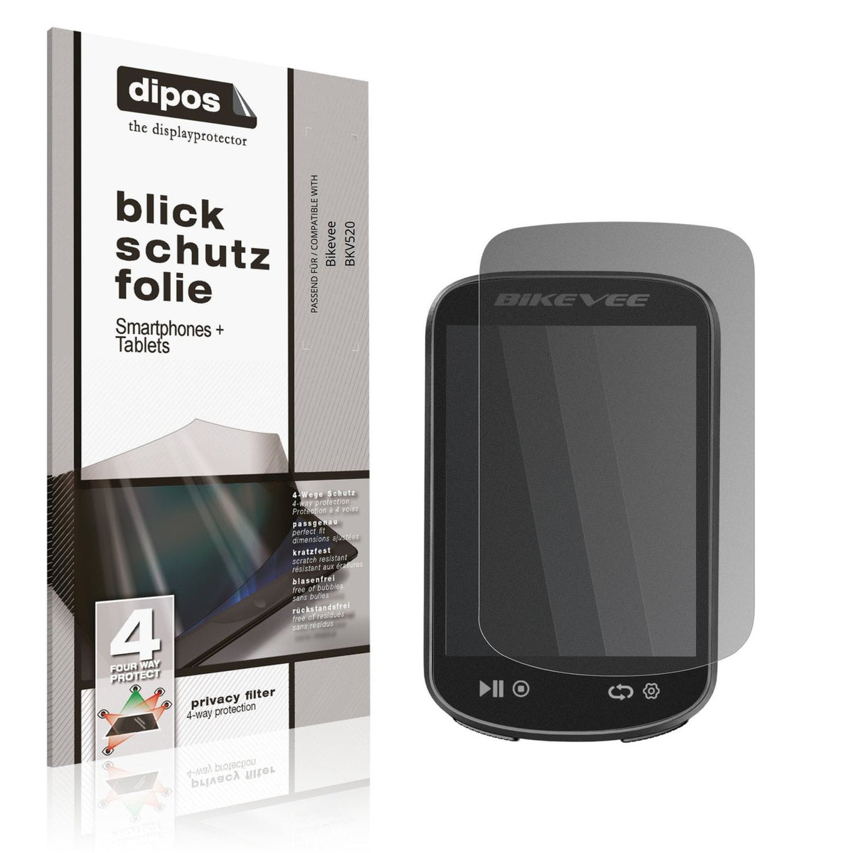 Blickschutzfolie von dipos passend für Bikevee BKV520, präziser Zuschnitt und blasenfrei montiert
