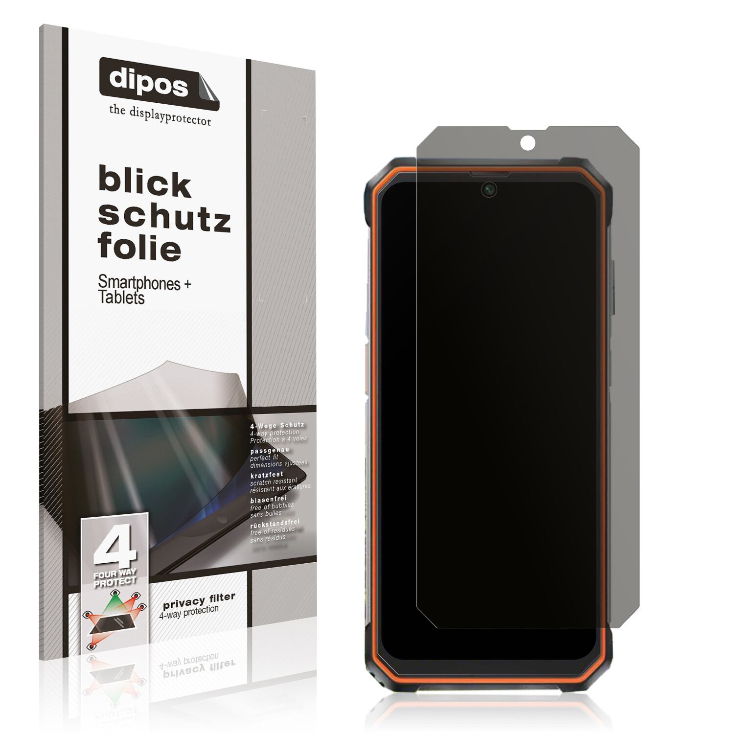 Blickschutzfolie von dipos passend für Blackview BV6200, präziser Zuschnitt und blasenfrei montiert