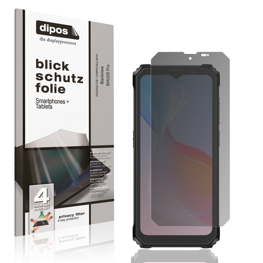 Blickschutzfolie von dipos passend für Blackview BV6200 Pro, präziser Zuschnitt und blasenfrei montiert