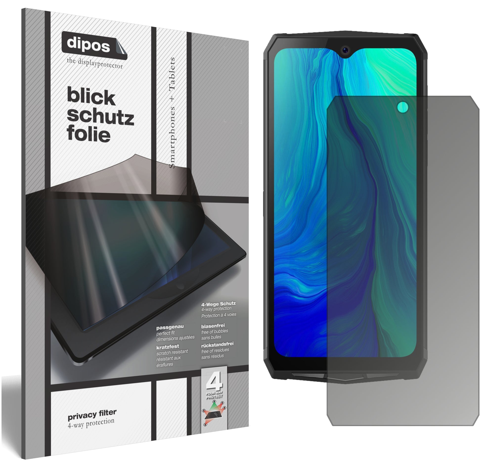 Blickschutzfolie von dipos passend für Blackview BV9100, präziser Zuschnitt und blasenfrei montiert