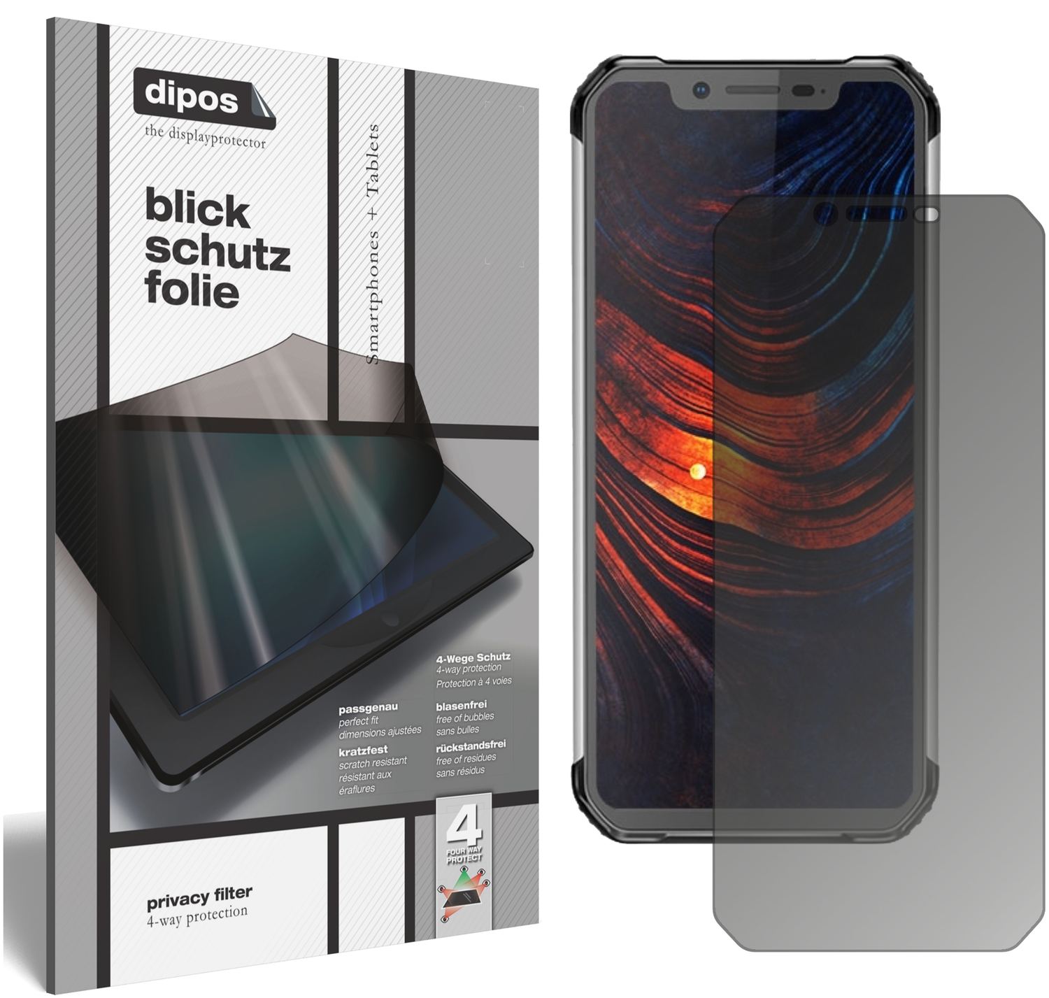 Blickschutzfolie von dipos passend für Blackview BV9600 Plus, präziser Zuschnitt und blasenfrei montiert