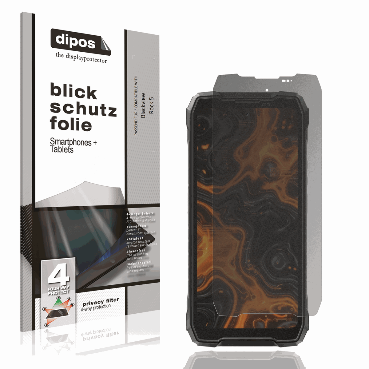 Blickschutzfolie von dipos passend für Blackview Rock 5, präziser Zuschnitt und blasenfrei montiert