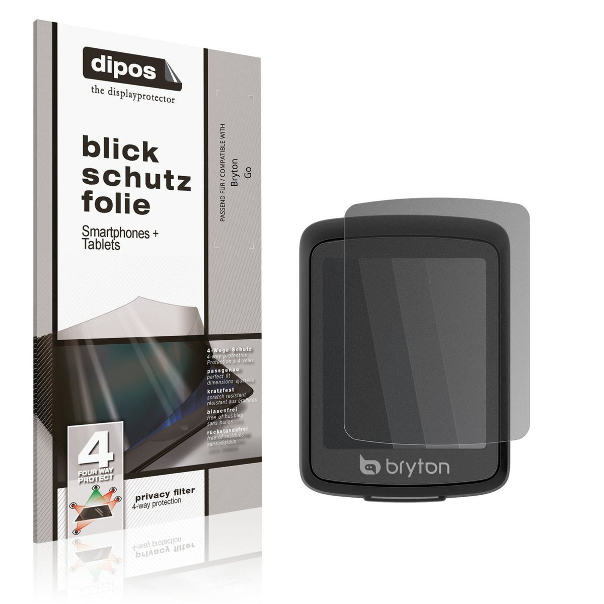 Blickschutzfolie von dipos passend für Bryton Go, präziser Zuschnitt und blasenfrei montiert