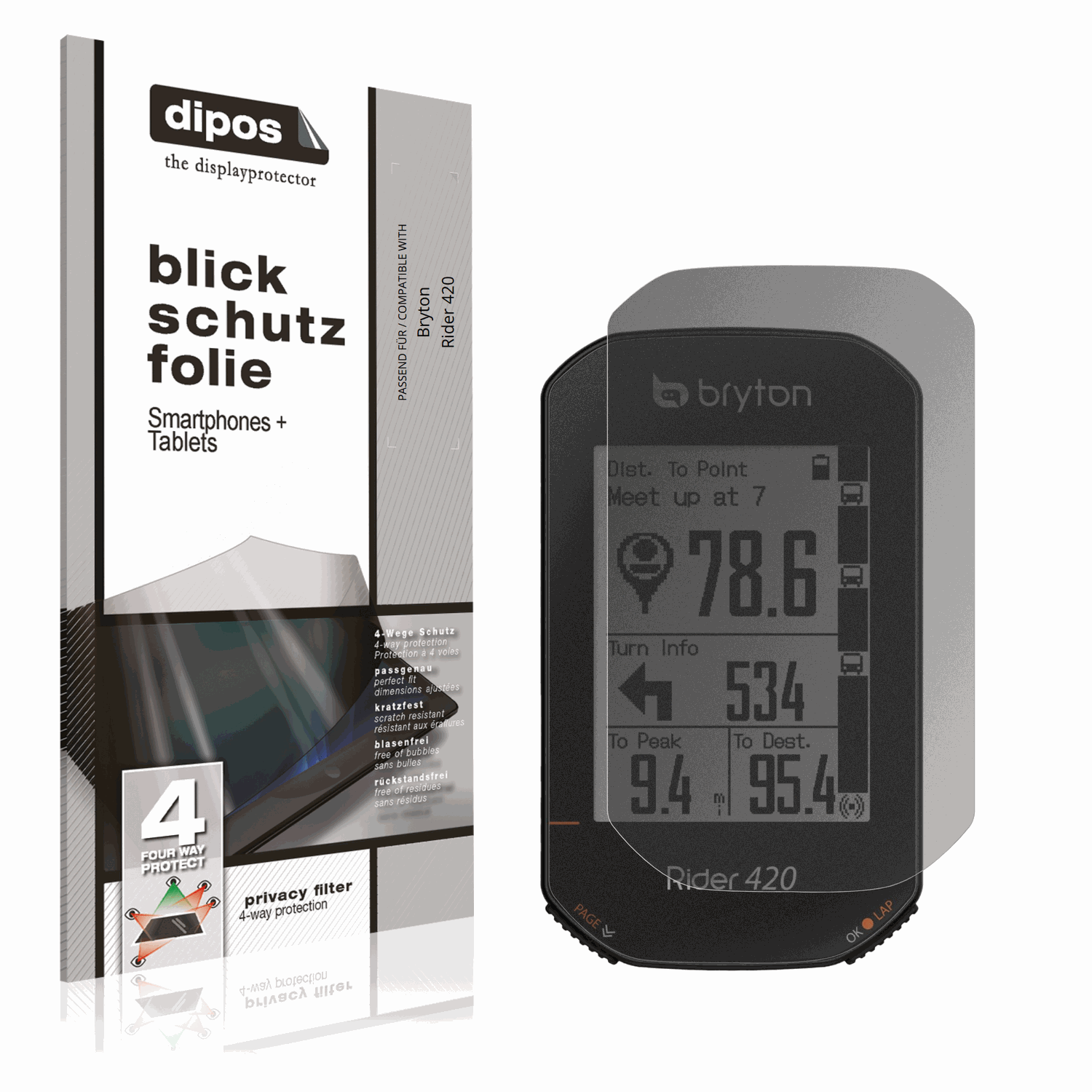 Blickschutzfolie von dipos passend für Bryton Rider 420, präziser Zuschnitt und blasenfrei montiert