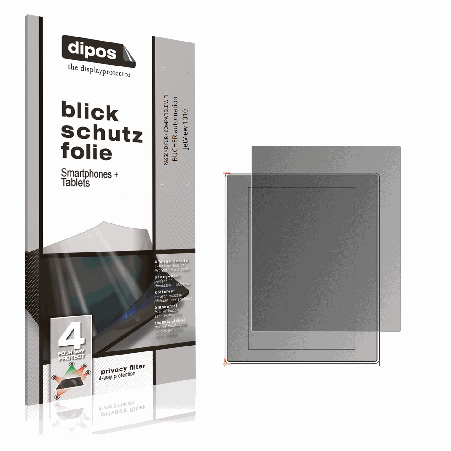 Blickschutzfolie von dipos passend für BUCHER automation JetView 1010, präziser Zuschnitt und blasenfrei montiert