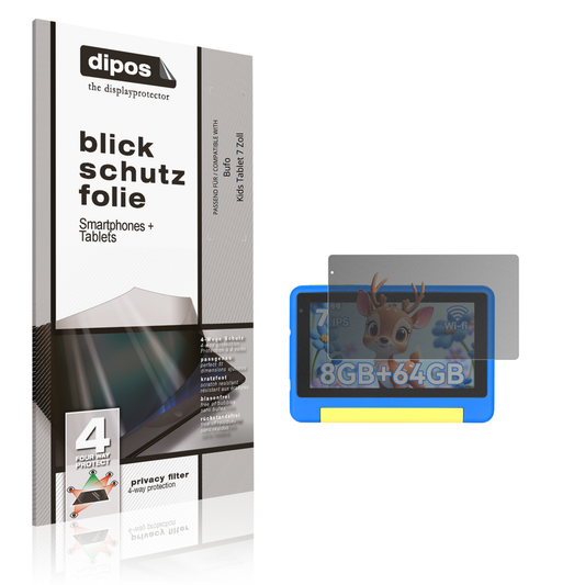 Blickschutzfolie von dipos passend für Bufo Kids Tablet 7 Zoll, präziser Zuschnitt und blasenfrei montiert