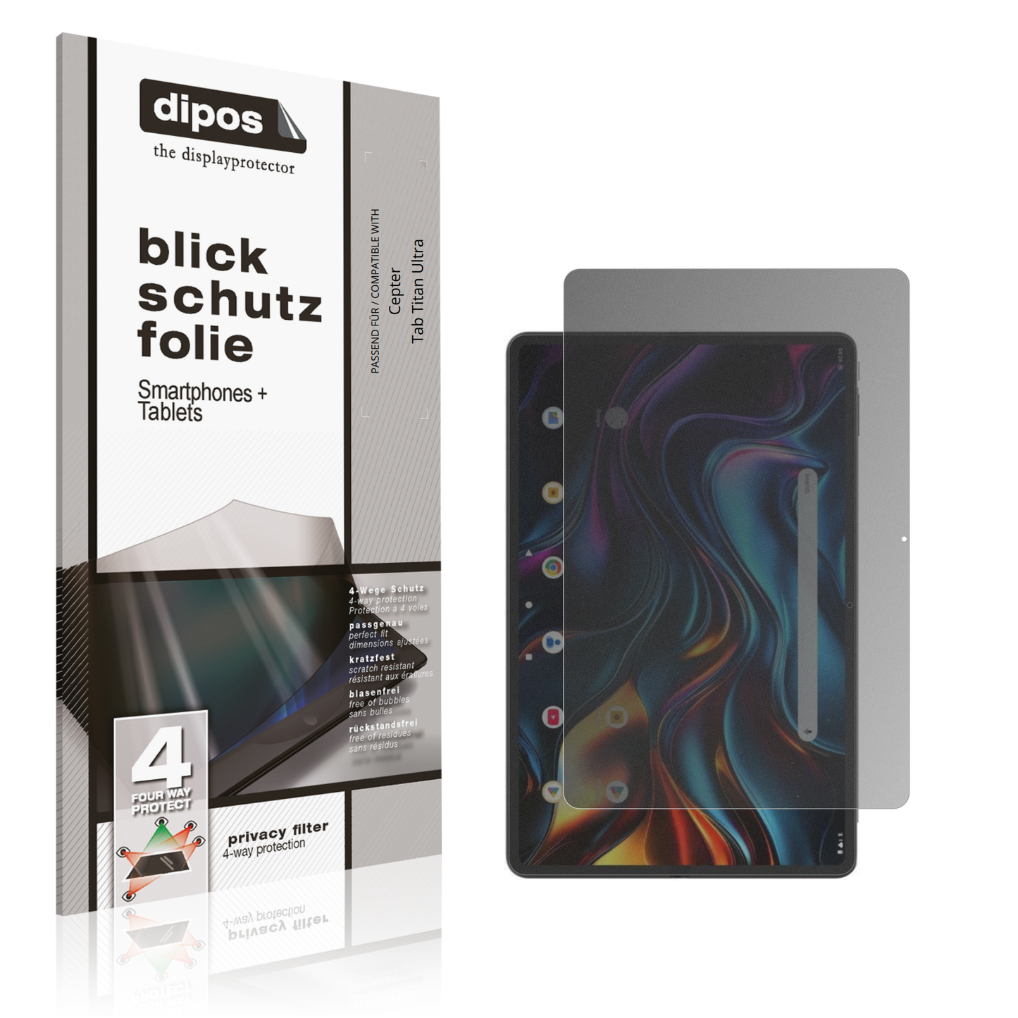 Blickschutzfolie von dipos passend für Cepter Tab Titan Ultra, präziser Zuschnitt und blasenfrei montiert