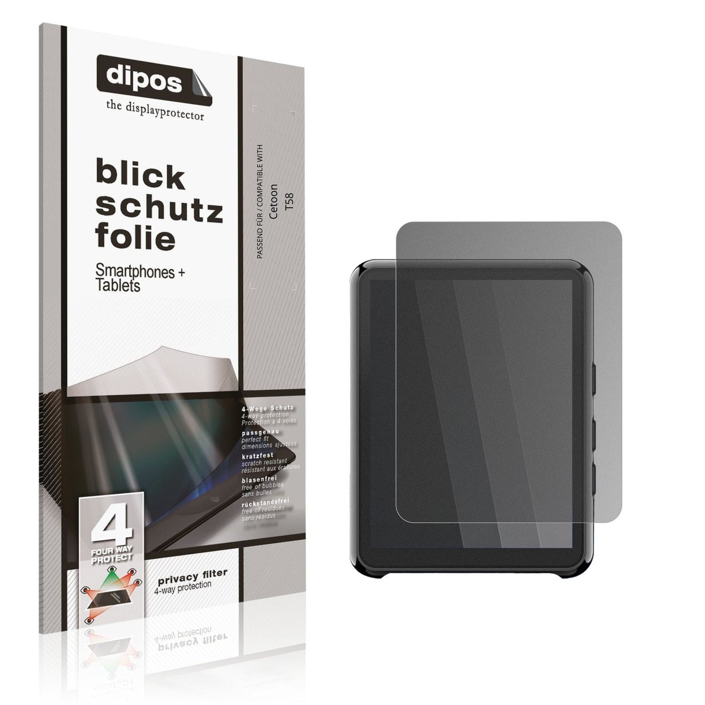 Blickschutzfolie von dipos passend für Cetoon T58, präziser Zuschnitt und blasenfrei montiert