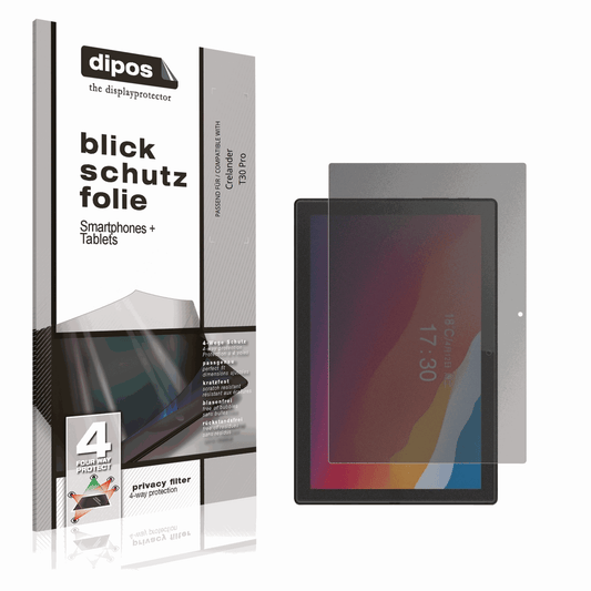 Blickschutzfolie von dipos passend für Crelander T30 Pro, präziser Zuschnitt und blasenfrei montiert