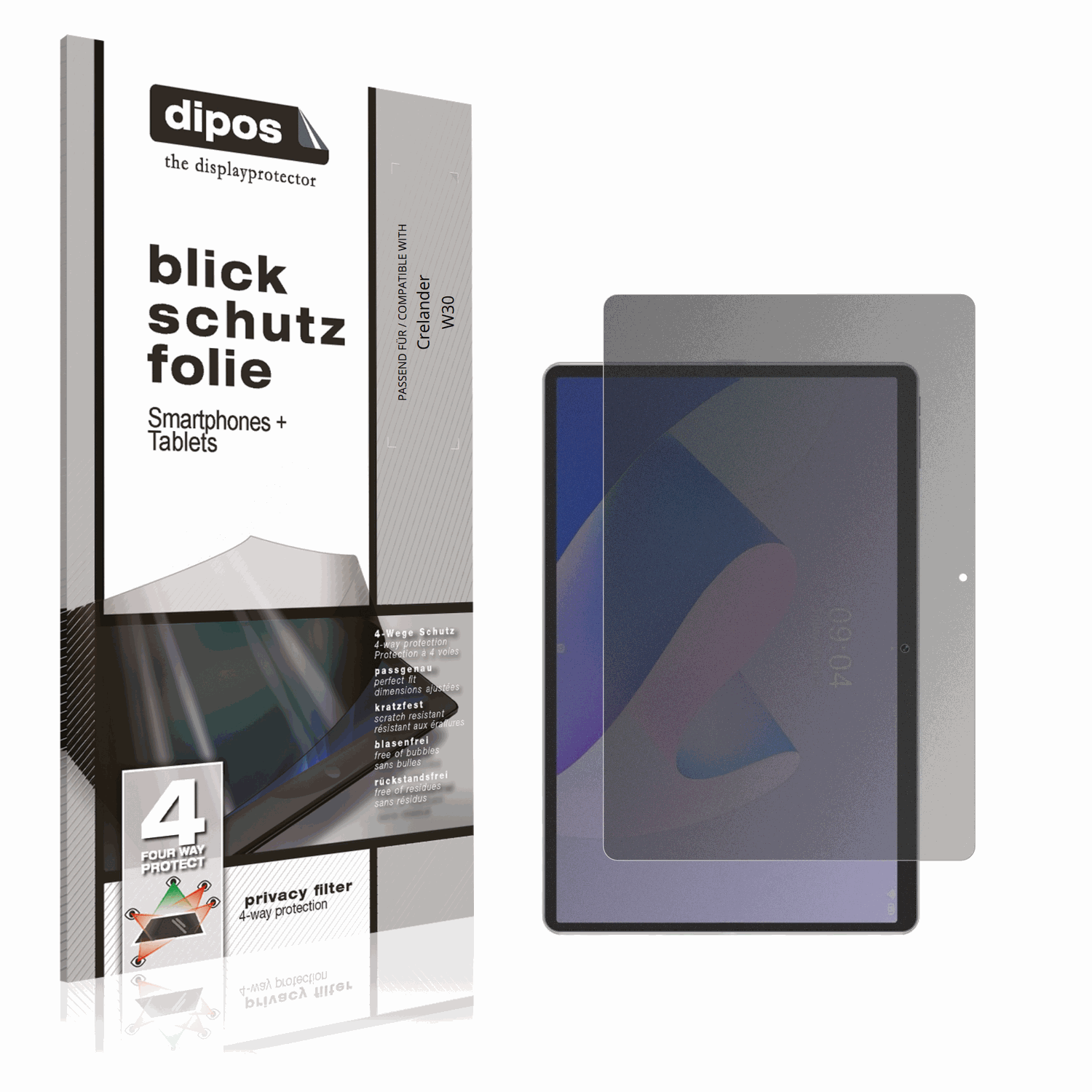 Blickschutzfolie von dipos passend für Crelander W30, präziser Zuschnitt und blasenfrei montiert