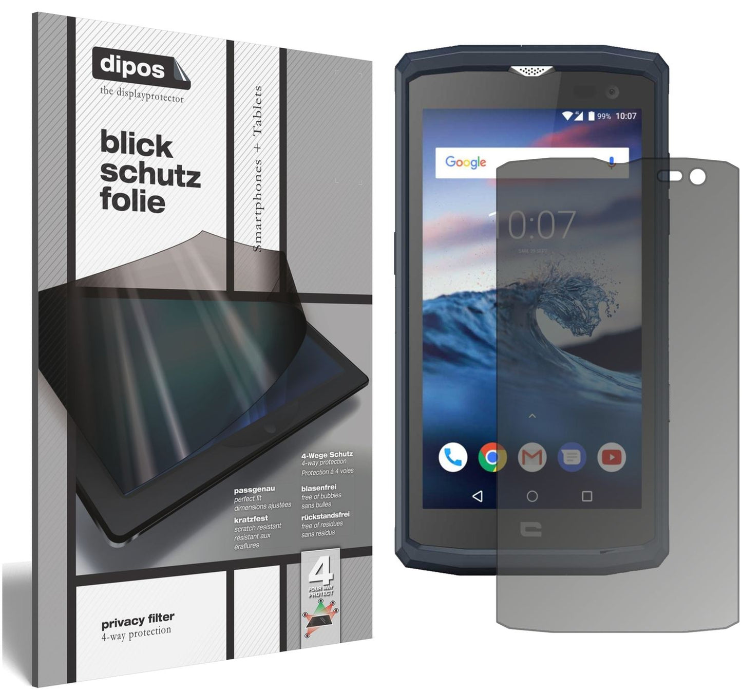 Blickschutzfolie von dipos passend für Crosscall Core X3, präziser Zuschnitt und blasenfrei montiert
