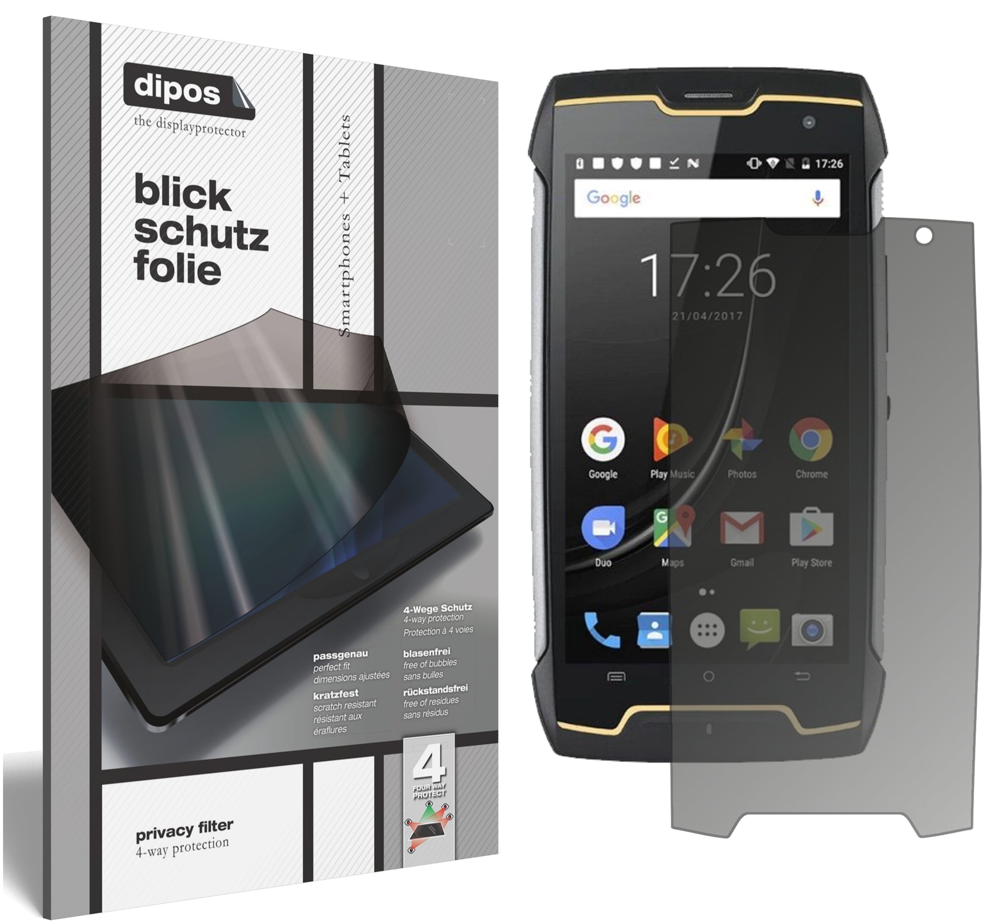 Blickschutzfolie von dipos passend für Cubot King Kong CS, präziser Zuschnitt und blasenfrei montiert