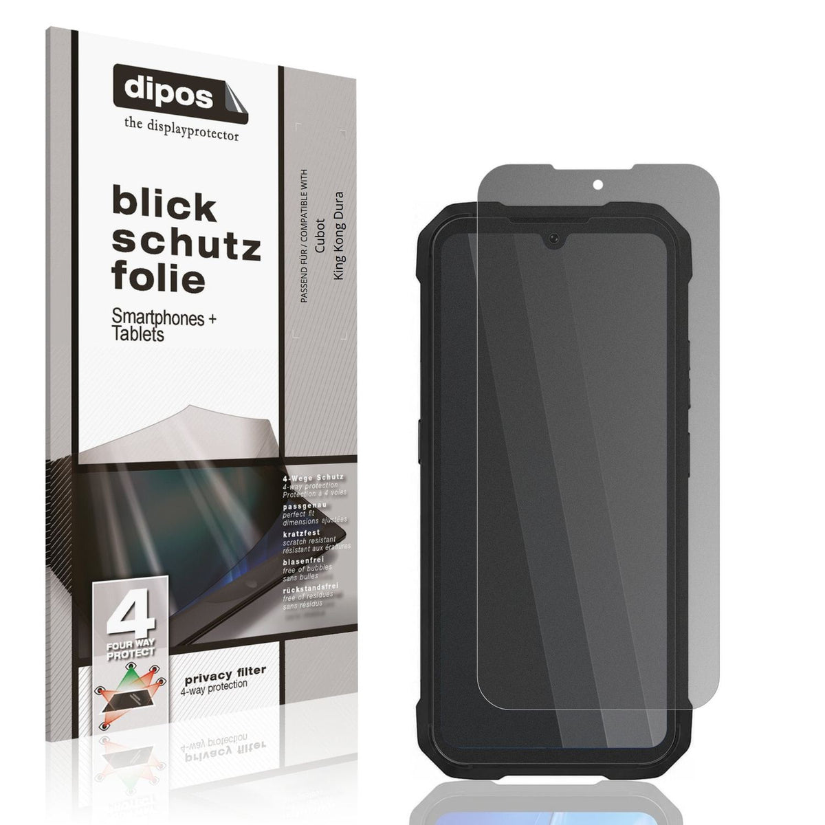 Blickschutzfolie von dipos passend für Cubot King Kong Dura, präziser Zuschnitt und blasenfrei montiert