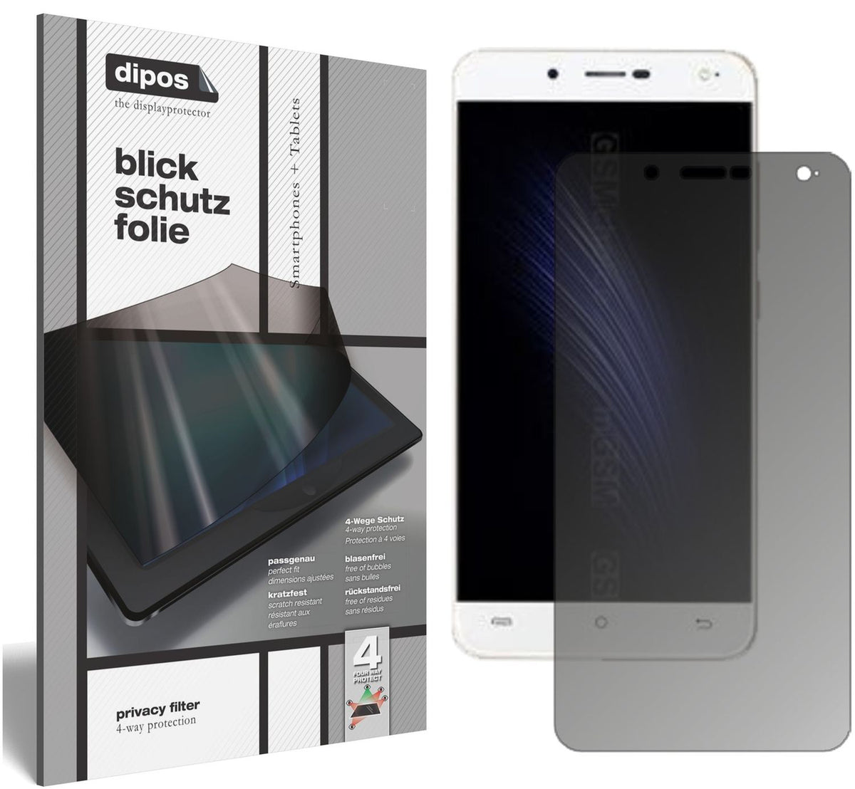 Blickschutzfolie von dipos passend für Cubot Rainbow 2, präziser Zuschnitt und blasenfrei montiert