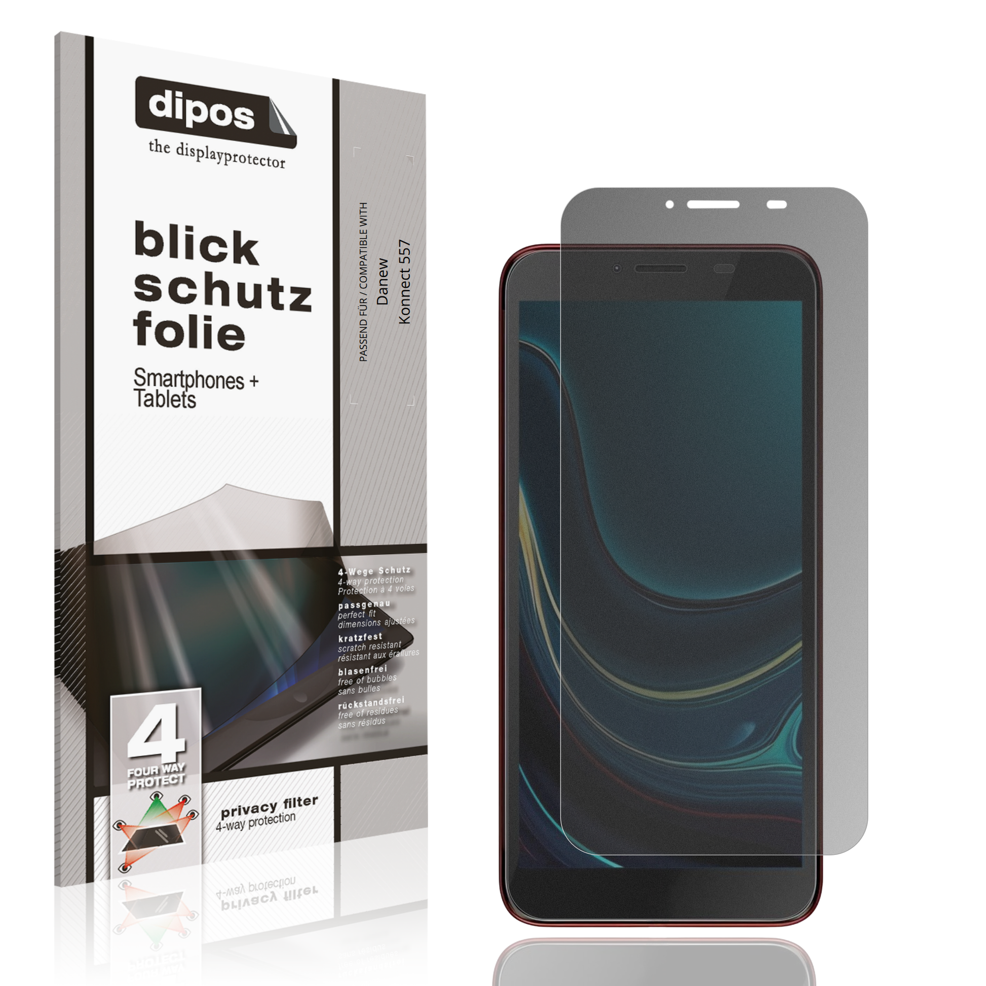 Blickschutzfolie von dipos passend für Danew Konnect 557, präziser Zuschnitt und blasenfrei montiert