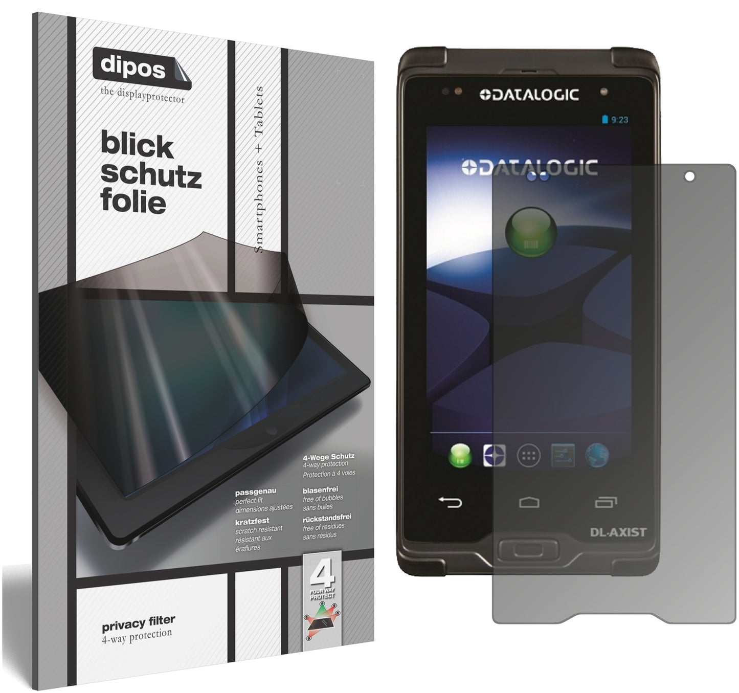 Blickschutzfolie von dipos passend für Datalogic Axist, präziser Zuschnitt und blasenfrei montiert