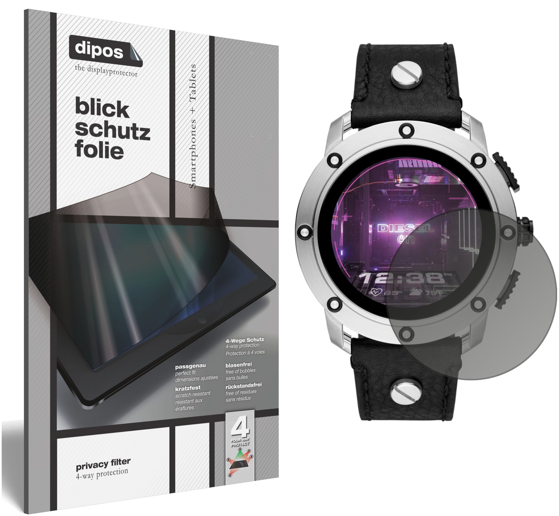 Blickschutzfolie von dipos passend für Diesel On Smartwatch Axial, präziser Zuschnitt und blasenfrei montiert